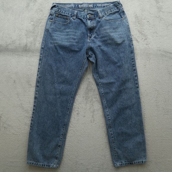 Ring of Fire Jeans Men Fits 35x29 (Size 36x30) Blue Slim Straight Denim - Picture 1 of 16
